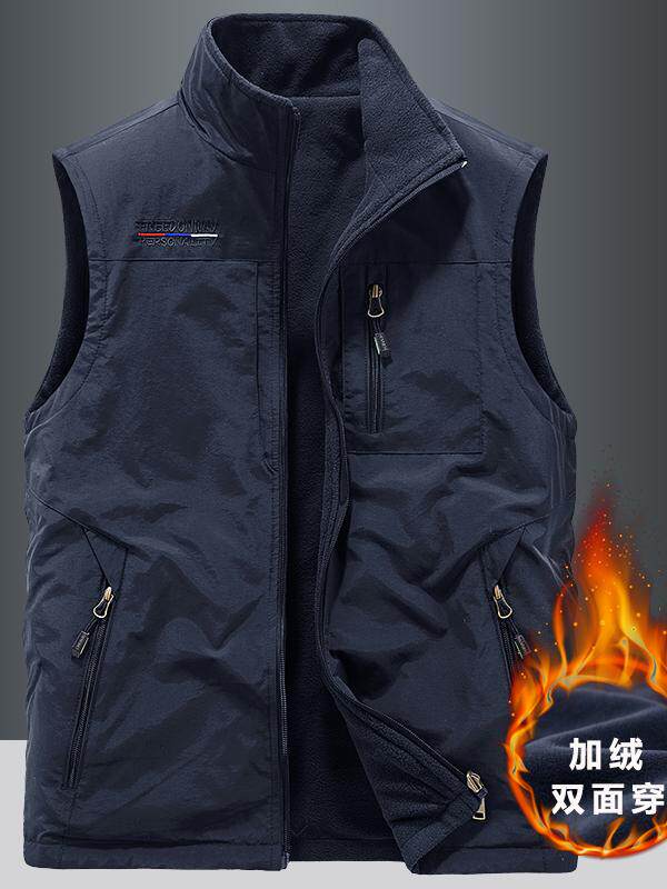AUTUMN AND WINTER DOUBLE-SIDED VEST MENS OUTDOOR SPORTS FLEECE VEST POLAR FLEECE VEST PLUS VELVET VEST SLEEVELESS JACKET
