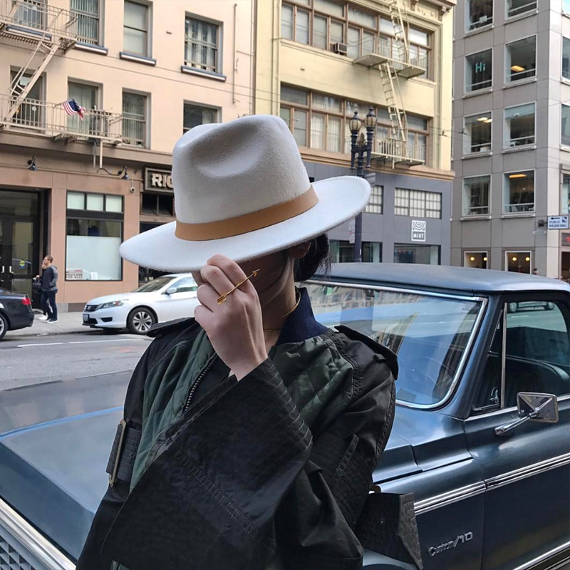 ［光辉］澳洲秋冬新款网红同款爵士羊毛呢帽毛毡礼帽女法式复古