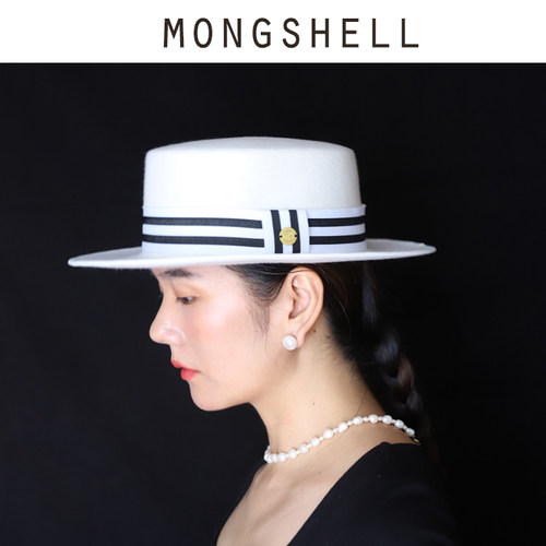 礼帽逛街法式女秋冬小檐条纹帽子