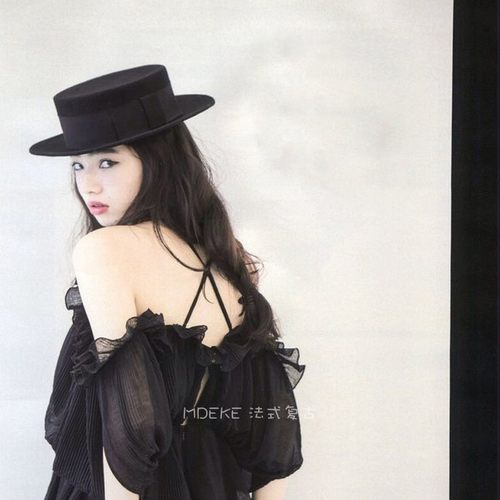 礼帽度假法式女秋冬平檐蝴蝶结帽