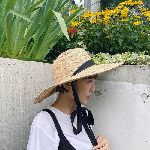 草帽度假法式女春夏系绳帽子大檐