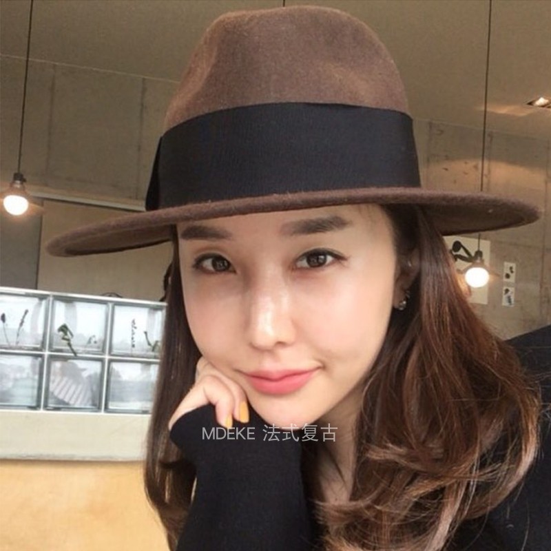 coco秋冬款ins时尚网红博主同款百搭羊毛呢爵士礼帽女法式复古