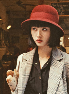 ［新颜］ins复古时尚羊毛盆帽网红同款圆顶下榻檐渔夫帽法式复古