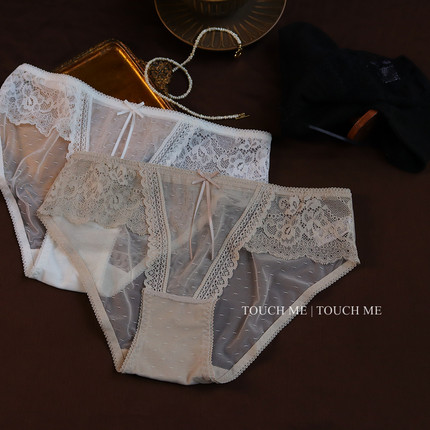 touchme微性感软蕾丝内裤女半透网纱舒适透气纯棉抗菌裆低腰3条装