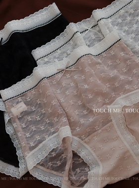 touchme法式半透性感提花蕾丝内裤女透气薄款纯棉抑菌裆部中腰3条