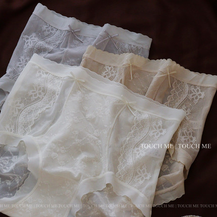 touchme法式性感蕾丝高腰收腹内裤女透气薄款柔软抑菌桑蚕丝裆3条