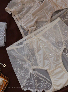 touchme法式柔纱蕾丝性感水光缎面内裤女透气蚕丝抑菌裆中高腰3条
