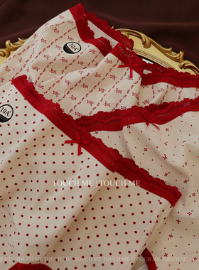 touchme法式酒红碎花圆点纯棉内裤女透气10A抑菌中腰平角包臀3条