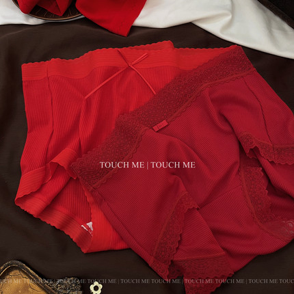 touchme本命年红色内裤女纯棉裆抑菌结婚喜庆透气三角裤中高腰3条