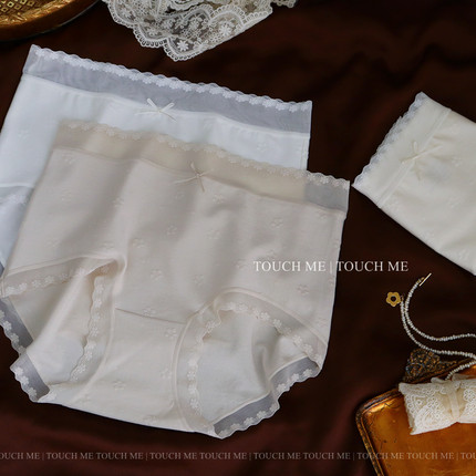 touchme法式甜美提花棉裸感内裤女透气纯棉抗菌裆舒适中腰包臀3条