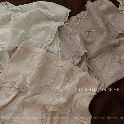 touchme温暖柔软轻磨毛性感半透蕾丝内裤女透气纯棉抑菌裆中腰3条