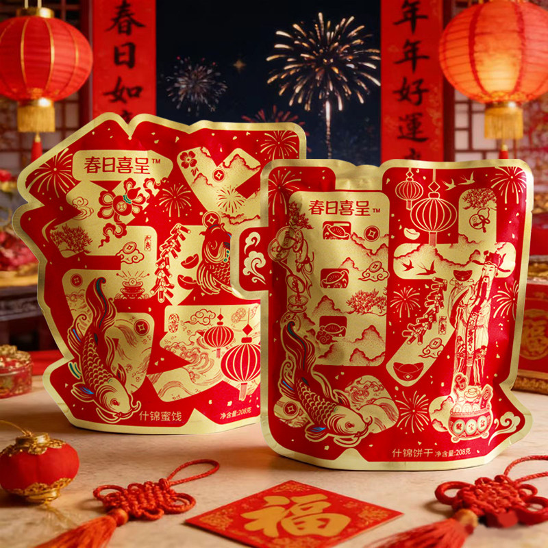 春日喜呈什锦饼干蜜饯新年货大礼包喜庆解馋小吃待客零食袋装礼品