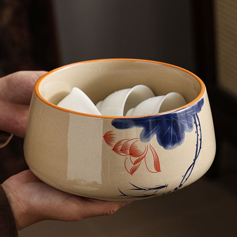 荷花茶洗大小号陶瓷茶渣缸烟灰缸