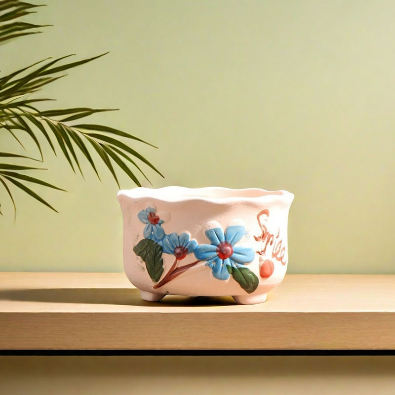 百花蓝色多肉花盆陶瓷家用小绿植粗陶陶盆控根陶土盆清仓特价花盘