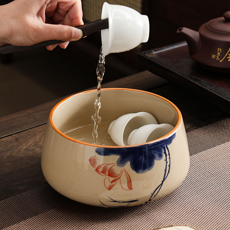 荷花茶洗大小号陶瓷茶渣缸烟灰缸