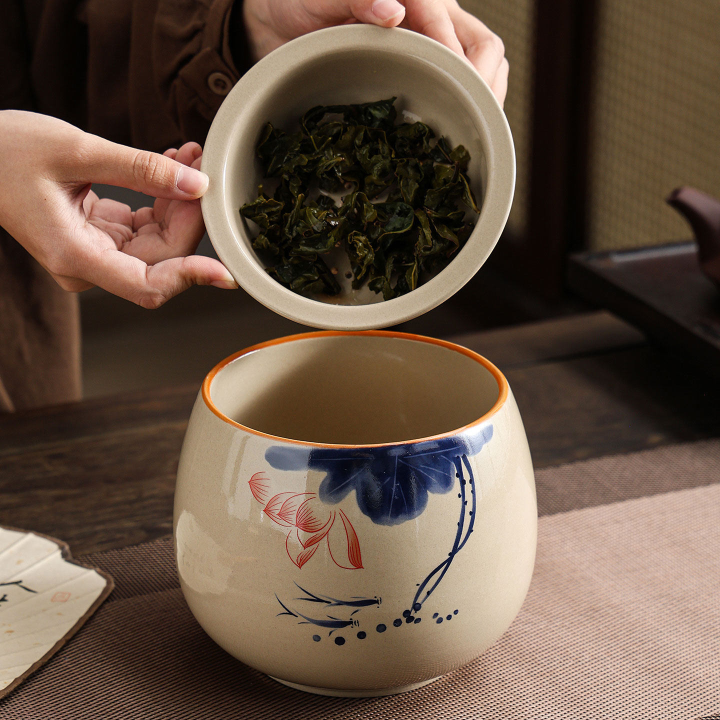 荷花茶洗大小号陶瓷茶渣缸烟灰缸