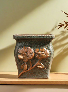 K釉四方多肉花盆陶瓷家用小绿植粗陶陶盆控根陶土盆清仓特价花盘