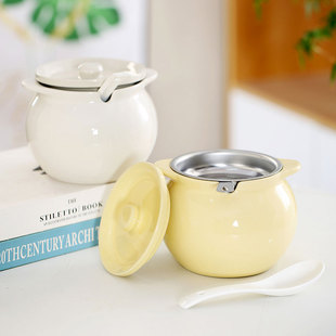 猪油罐家用陶瓷带盖带把手耐高温油泼辣子专用大号辣椒油调料罐子