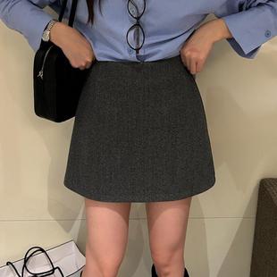 深灰色毛呢半身裙女秋冬新款气质百搭显瘦a字裙高腰包臀短裙子