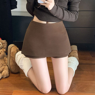 毛呢裙裤半身裙女2025秋冬新款百搭显瘦a字裙侧边拉链两穿短裙子