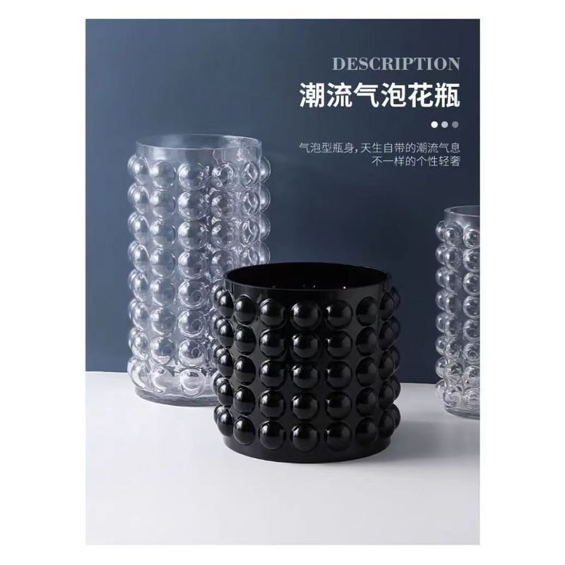 纯手工北欧简约泡泡透明圆形玻璃花瓶ins风黑色轻奢高档花器摆件,家居饰品,花瓶,淘宝优惠券,粉丝福利购,淘宝优惠卷