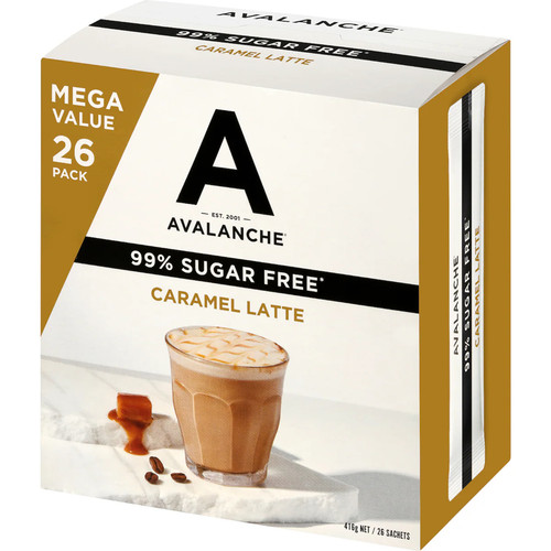 Avalanche 99% Sugar Free Caramel Latte Sachets 26 pack 416g