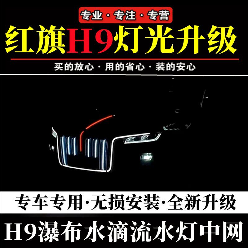 红旗H9旗标灯中网U型灯发光车标