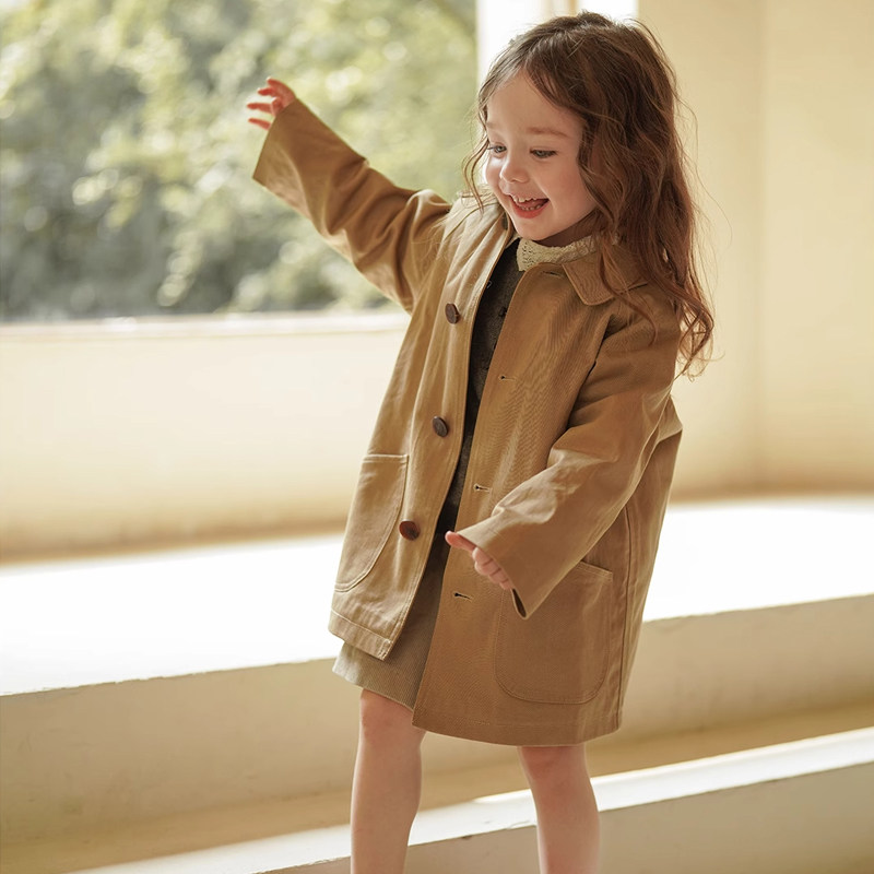 女童秋季新款纯棉风衣宝宝春秋百搭中长款外套儿童上衣童装幼儿园,童装/婴儿装/亲子装,风衣,淘宝优惠券,粉丝福利购,淘宝优惠卷