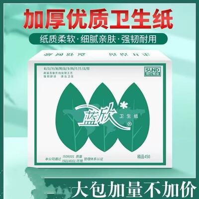 蓝欣卫生纸精品450平板纸加厚强韧草纸厕纸优质方块纸家庭实惠装