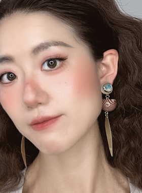 复古原创半圆高级光泽感猫眼耳饰