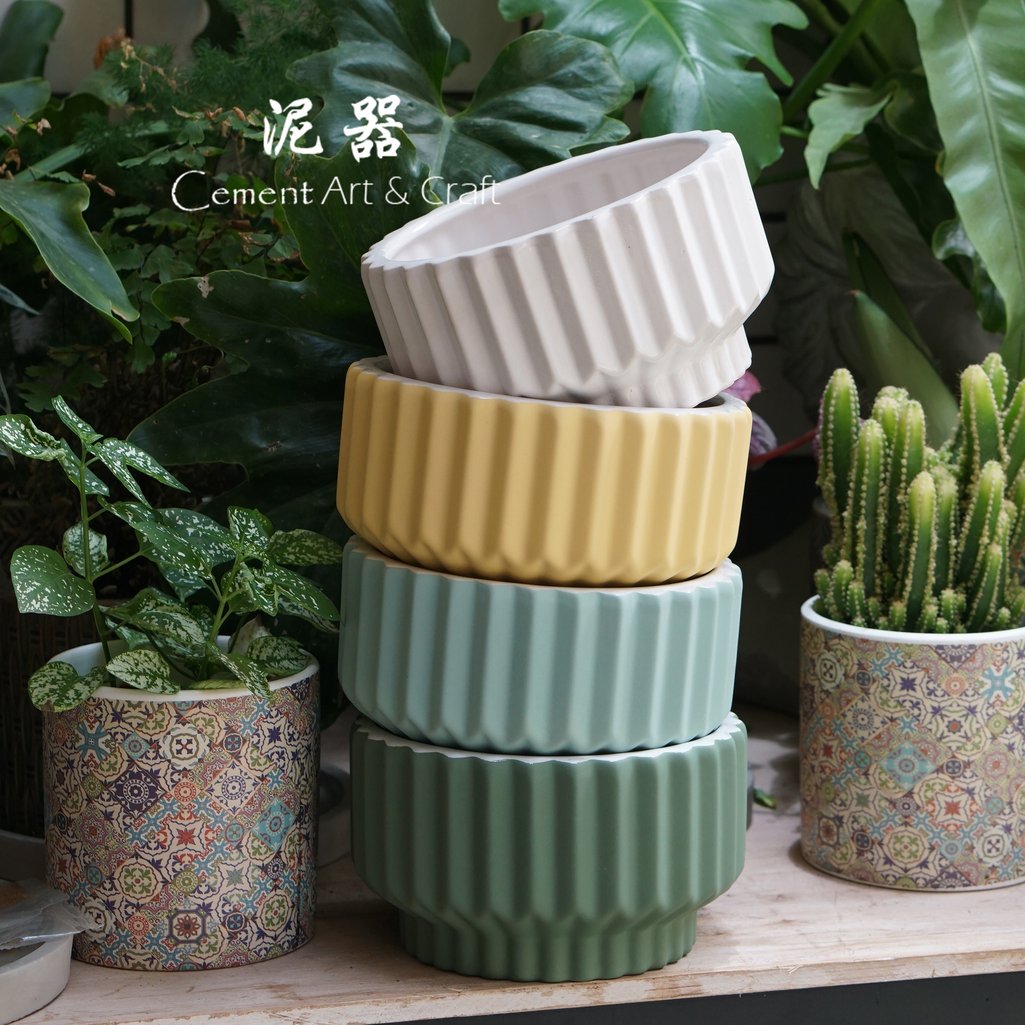 泥器ins陶瓷花盆水培铜钱草碗莲熊猫堇现代简约硅胶表面套盆蜡碗