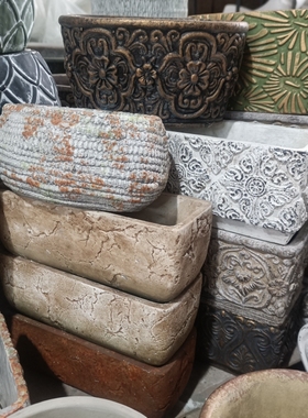 12.26更新 ins北欧复古浮雕长条多肉水泥花盆 孤品捡漏