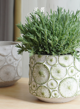 泥器创意个性北欧文艺小清新浮雕圆叶形水泥花盆家具装饰阳台桌面