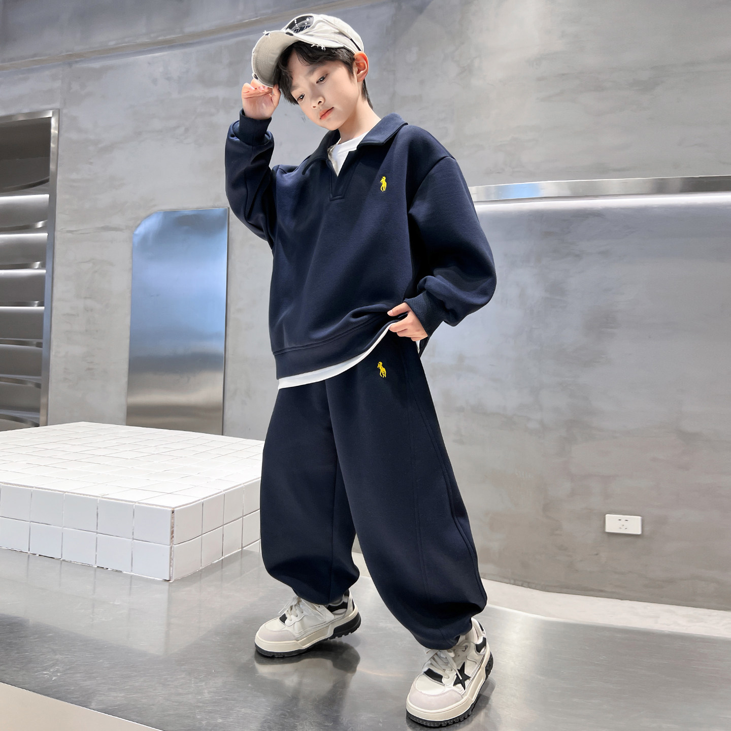 男童连帽卫衣套装春秋款2026新款秋季中大童男孩儿童春装运动衣服