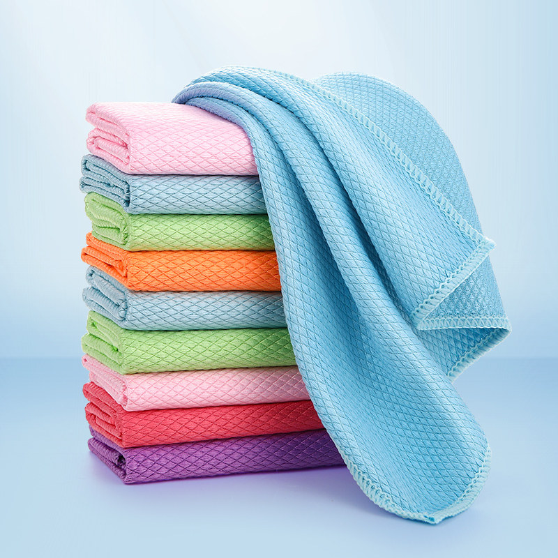 鱼鳞抹布吸水不掉毛擦窗户玻璃镜子神器不留水渍无痕清洁布加大