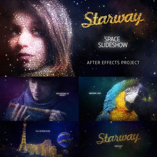 AE模板-浪漫唯美Form粒子汇聚穿梭图片梦幻片头片尾开场大气星空