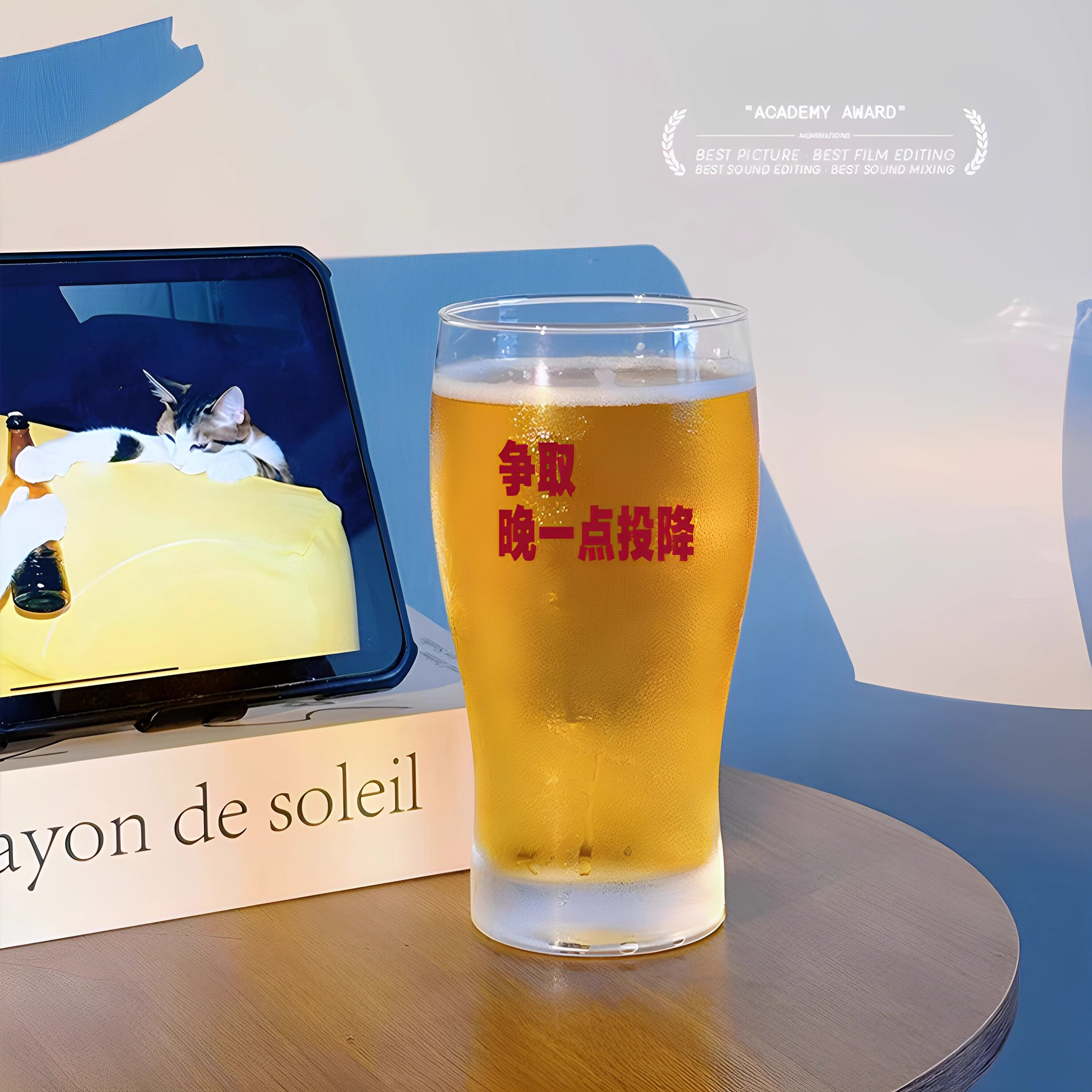 【晚点投降】原创文案酒杯ins高颜值精酿啤酒杯家用玻璃杯品脱杯