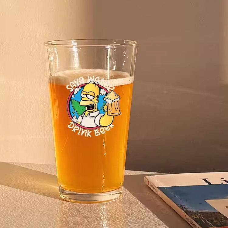 【辛普森邀喝酒】创意啤酒杯ins玻璃杯家用酒杯酒馆扎啤杯冷饮杯