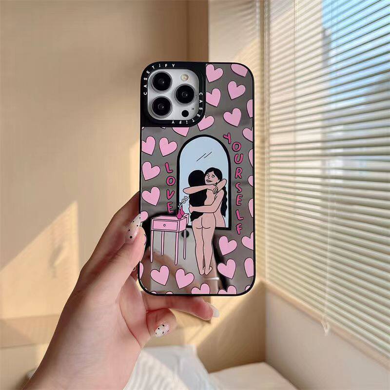 CASETi联名同款爱自己iPhone14壳适用苹果15promax潮牌镜面13抱抱自己12新款11笑脸猫咪xs/xr全包xsmax保护15