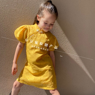 儿童旗袍女童复古旗袍小孩时尚 泡泡袖 亲子连衣裙夏 2022新款 清仓