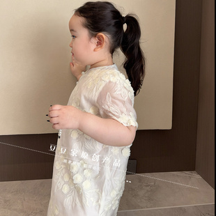原创天丝立体绣花女童旗袍裙2026新仙女仙气女宝宝旗袍裙儿童唐装