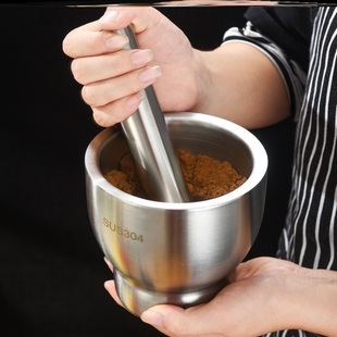 对窝子家用商用擂钵辣椒舂钵不锈钢捣蒜器 石臼子捣碎罐研药盅