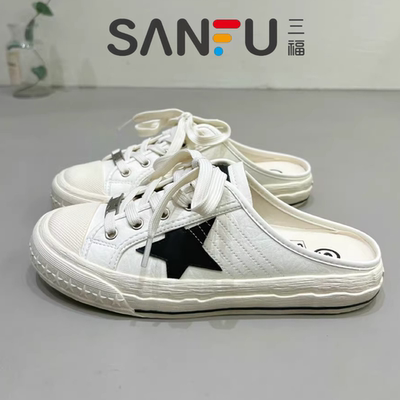 三福正品包头半拖鞋女复古脏脏鞋
