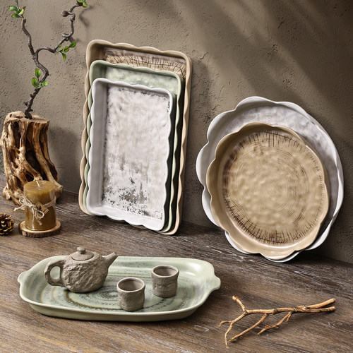 希尔山野风理茶盘托盘放水杯茶盘家用托盘长方形圆形方形客厅复古