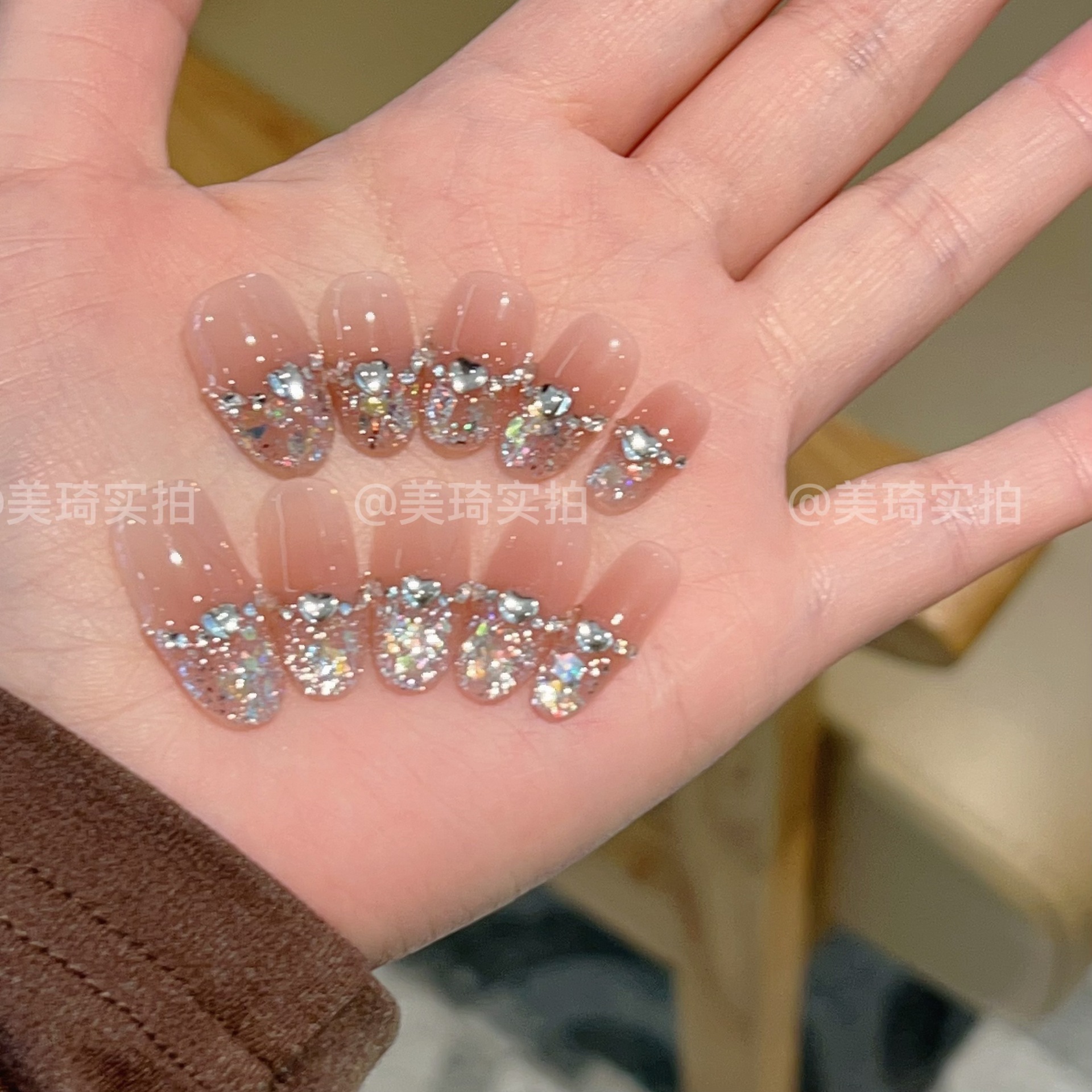红金色猫眼美甲气质爆闪纯手工