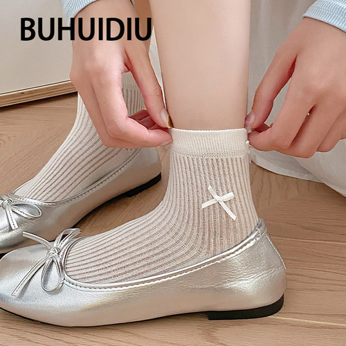 蝴蝶结袜子女夏季薄款白色短筒袜