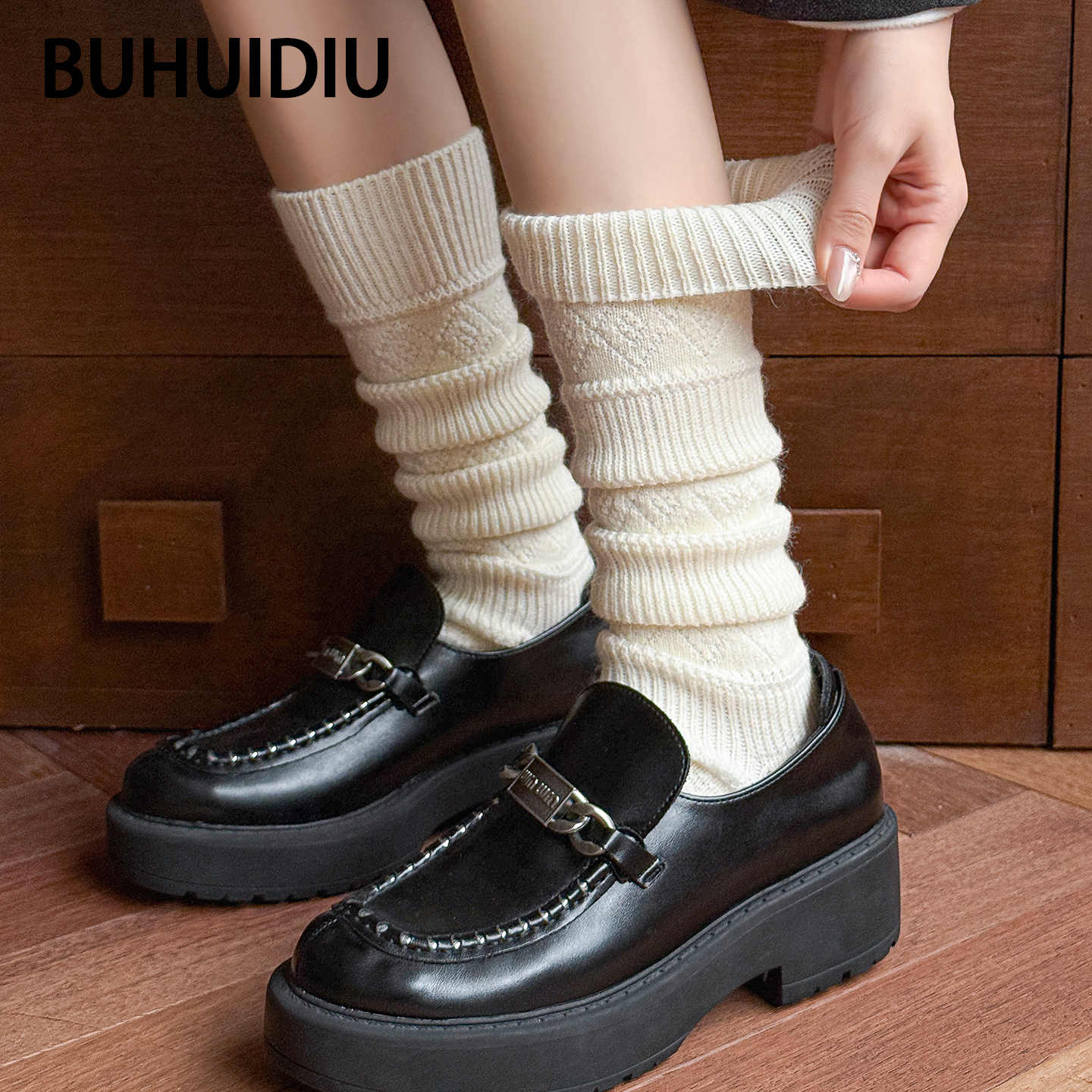 袜子女秋冬针织加厚复古风小腿袜