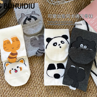 不会丢的袜子 搞怪卡通中筒袜女ins潮韩系可爱猫咪少女棉袜长筒袜