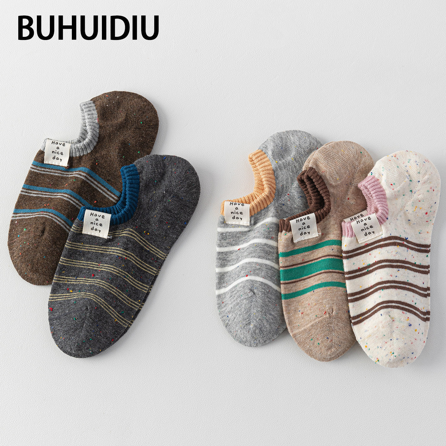 不会丢的袜子 布标条纹船袜女款夏薄款ins潮韩版硅胶防滑浅口短袜