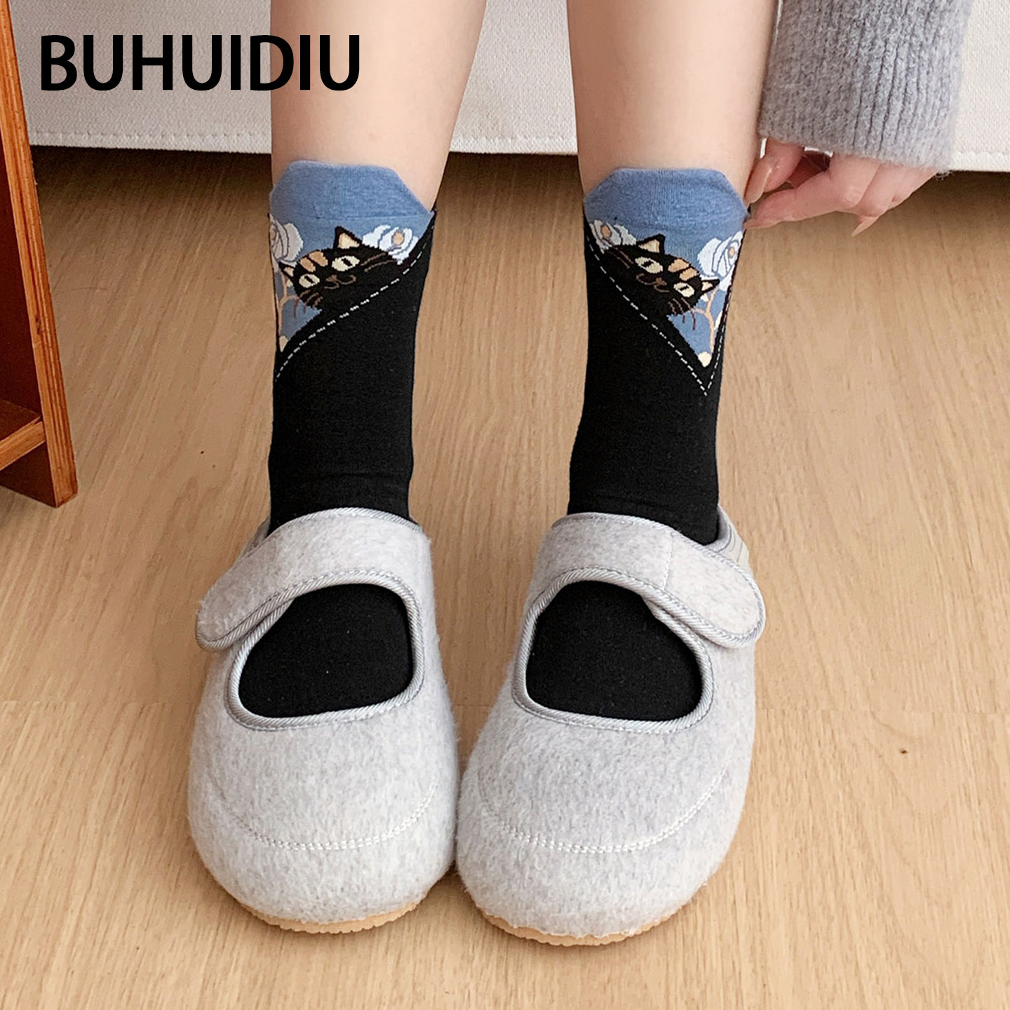 袜子女款秋季创意卡通小猫中筒袜